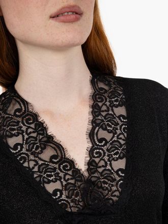 Kaos Maglia in lurex e pizzo nero