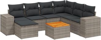 vidaXL Vidaxl - Set De Sof&aacute;s De Jard&iacute;n 8 Pzas Y Cojines Rat&aacute;n Sint&eacute;tico Gris