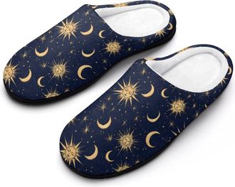Generic Moon Sun And Stars Womens Slippers Warm House Slippers Indoor House Shoes with Anti-Skid Rubber Sole