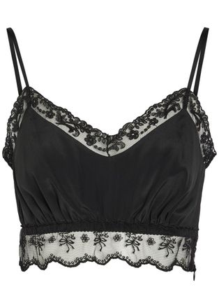Simone Rocha Simone Rocha Lace-trims Satin Crop top - Black - 10 (UK10 / S)