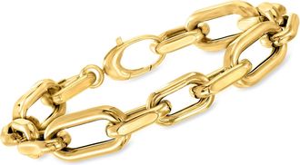 Ross-Simons Italian 14kt Yellow Gold Alternating Paper Clip Link Bracelet