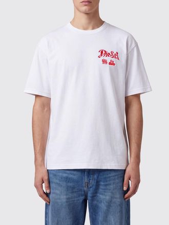 Diesel Relaxed Fit Cotton T-shirt with Graphic Print and Flocked Logo