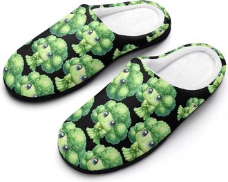 Generic Cute Broccoli with Bow Cotton Slippers for Women Indoor Outdoor Slipper Slip-On Memory Foam Home Shoes