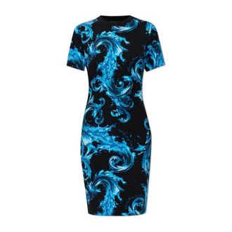 Versace Jeans Couture Short Dresses, female, Black, Size: XS Barocco Patterned Dress
