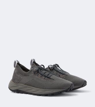 Fedeli Knitted suede-trimmed sneakers