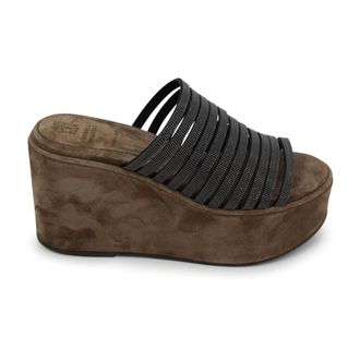 Brunello Cucinelli Brunello Cucinelli, Wedges, female, Black, Size: 6 1/2 US Monili Wedge Sandals