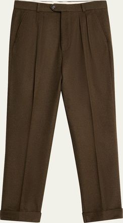 Loro Piana Mens Stafford Virgin Wool and Cashmere Pleated Pants
