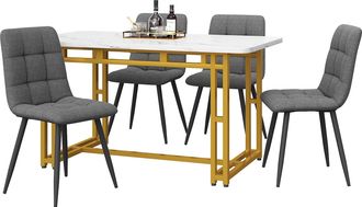 STILVORA Conjunto De Mesa Y Sillas Con 1 Mesa De Comedor Y 4 Sillas Tapizadas, Para Comedor, Mdf Y Lino, Gris