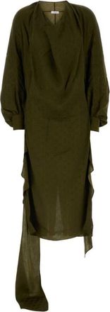 Ferragamo Olijfgroene zijden jurk - Dames - Maxi kleedjes - Groen - 2XS - Kleedjes