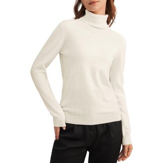 LilySilk Pure Cashmere Turtleneck Sweater in White at Nordstrom, Size X-Small