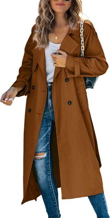 Generic Womens Double Breasted Long Trench Coat Windproof Classic Lapel Slim Overcoat with Belt (01 Brown,XXL)