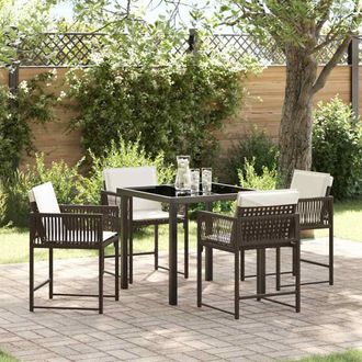 Berkfield Home 5 Piece Garden Dining Set with Cushions Brown Poly Rattan