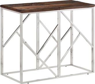 vidaXL Vidaxl - Mesa Consola Acero Inoxidable Madera Maciza Traviesa Plateado