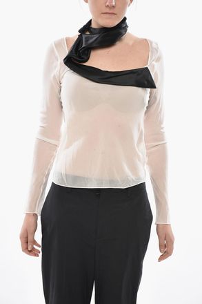 Givenchy Blusa in Chiffon di Seta con Dettaglio Asimmetrico a Contrasto Givenchy