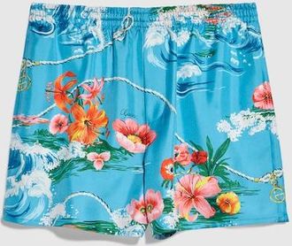 Gucci Printed Silk Twill Shorts, Size 44, Blue, Ready-to-wear