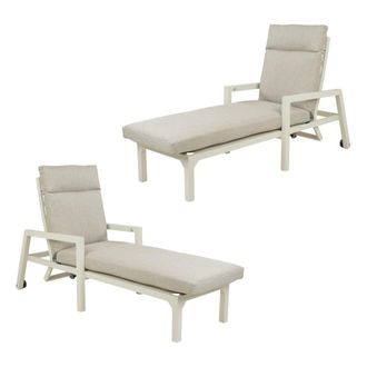 ED&Egrave;N JARD&Iacute; Pack 2 tumbonas reclinable con coj&iacute;n blanco