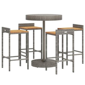 Berkfield Home Beautiful 5 Piece Garden Bar Set Grey Poly Rattan&Solid Wood Acacia