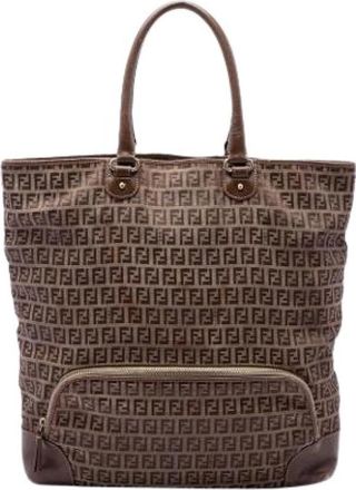 Fendi Pre-owned Canvas Tote Bag - Dames - Vintage Shopper - Bruin - ONE Size - Leer - Vintage