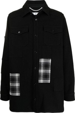Off-white Mens Off-White SS22 Version Logo Printing Plaid Pocket Lapel Jacket Black OMEA227E20FAB0011001