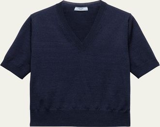 Prada V-Neck Short Sleeve Boxy Wool Sweater