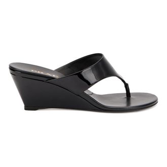 Prada Wedges, female, Black, Size: 10 US Patent Leather Wedge Thong Sandal