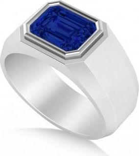 Allurez Blue Sapphire Solitaire Mens Engagement Ring 14k White Gold (2.50ct)