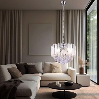 Globo Lighting Lampadario a sospensione in cristallo lampada a sospensione a luce di cristallo Lustro trasparente, metallo cromato, 4x led 6W 380Lm bianco caldo