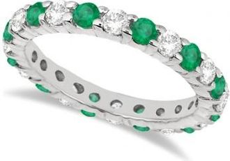 Allurez Eternity Lab Grown Diamond & Emerald Ring Band 14k White Gold (2.35ct)