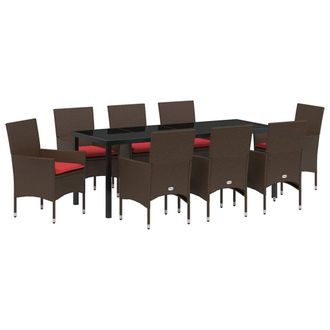 vidaXL Juego De Mesa Y Sillas Con Coj&iacute;n 9 Pcs Marr&oacute;n Rat&aacute;n Sint&eacute;tico Vidaxl