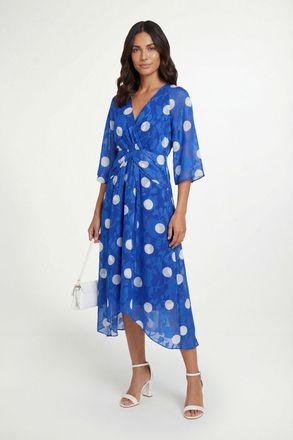 Wallis Womens Polka Dot Burn Out Twist Midaxi Dress - Blue - Size 12 UK