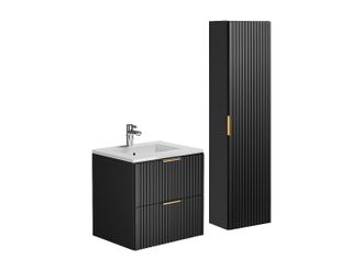 Vente-Unique Mueble de ba&ntilde;o bajo lavabo y armario - Negro - 60 cm - ZEVARA