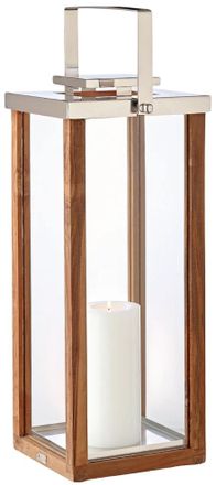 Edzard Premium Laterne Miami aus Teakholz und Edelstahl gl&auml;nzend vernickelt - H&ouml;he 60 cm