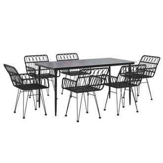 Berkfield Home Beautiful 7 Piece Garden Dining Set Black Poly Rattan