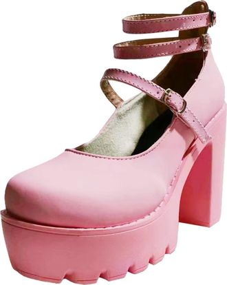 Generic Chunky Platform Sandals For Women Double Band Block Heel With Adjustable Buckle Ankle Strap Casual Comfort Footwear (6.5)