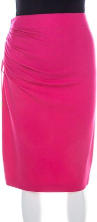 Escada Blossom Pink Knit Gathered Detail Relas Pencil Skirt