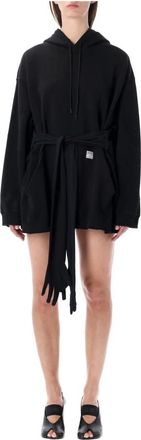 Maison Margiela Kleedjes, Dames, Zwart, S, Katoen, Hooded Sweatshirt With Gloves