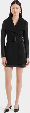Rudsak Melba Womens Fitted Wrap Coat with Recycled Leather Sleeves