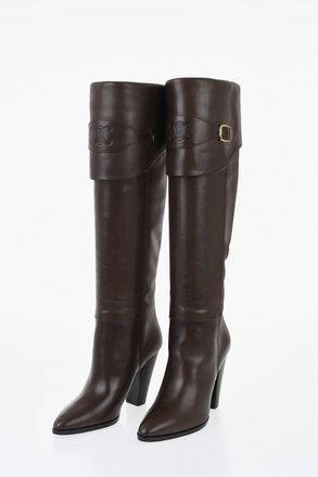 Celine Stivali WILTERN in Pelle con Fibbia Dorata Tacco 9cm Celine