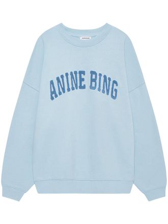 Anine Bing Light Blue Relaxed Fit Sweatshirt with Textured Logo