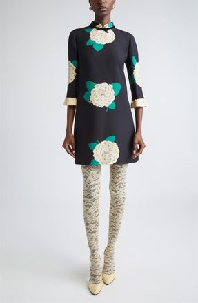 Valentino Garavani Ruffle Detail Crepe Couture Minidress in Black/Ivory at Nordstrom, Size 6 Us