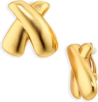 Karine Sultan Crossed Clip-On Earrings in Gold at Nordstrom