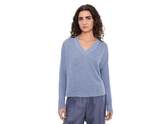 Eileen Fisher Organic Linen Cotton Slub V-Neck Sweater Womens Sweater Haze : LG, Cotton/Linen