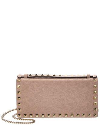 Valentino Rockstud Grainy Leather Wallet On Chain