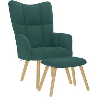 vidaXL Poltrona Relax con Poggiapiedi Verde Scuro in Tessuto - Vidaxl
