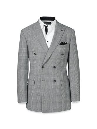 Paul Fredrick Black/white Plaid Houndstooth Double Breasted Peak Lapel Suit Jacket