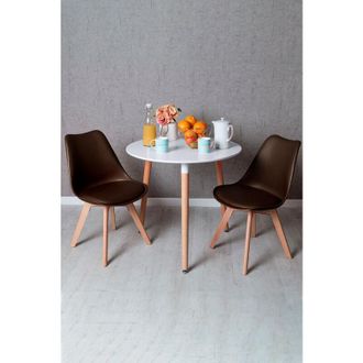 Regalos Miguel Regalos Miguel - Descuento Extra - Conjunto Mesa Tower Redonda 80 Cm Blanca Y Pack 2 Sillas Synk Basic - Marr&oacute;n