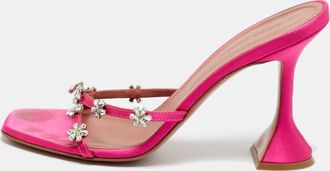 Amina Muaddi Pink Satin Lily Slide Sandals