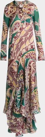 Etro Floral Paisley Silk Organza Maxi Shirtdress
