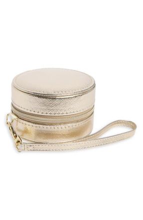 Nordstrom Mini Round Jewelry Box in Gold Metallic Saffiano at Nordstrom