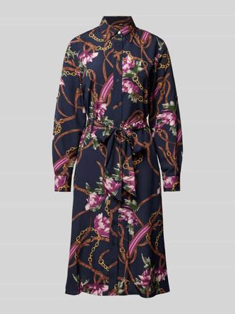 Lauren Ralph Lauren Midikleid mit Bindegürtel Modell KARALYNN in Marine, Größe 42